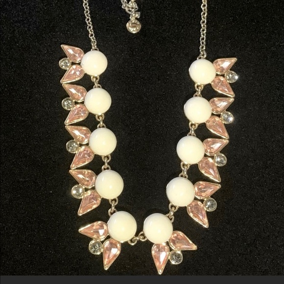 J Crew Gold Tone Statement Choker. White Enamel W/Blush Pink Tear Drop & Brulee - Picture 4 of 7